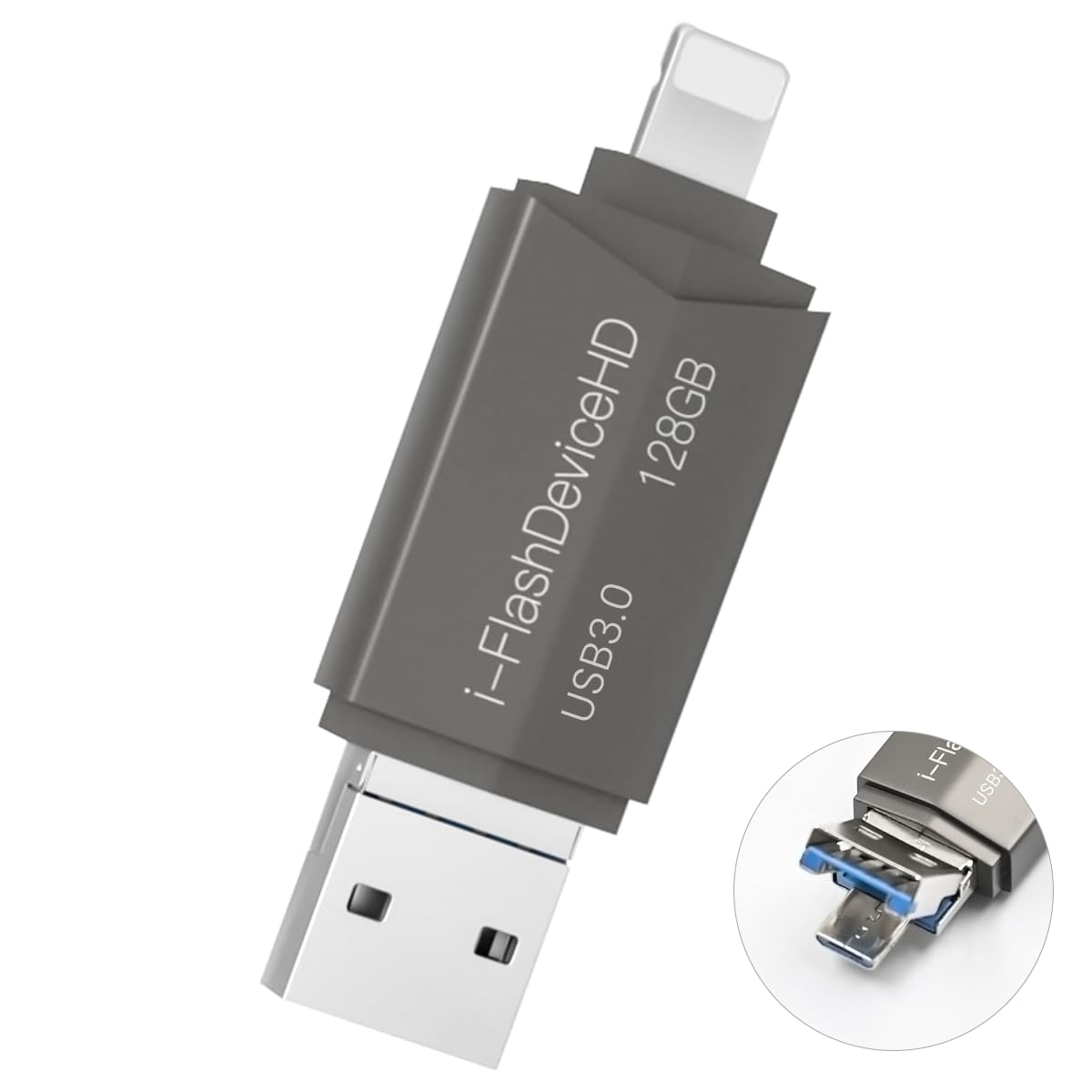 Verilux Pendrive 128GB, 3-in-1 128GB Flash Drive with Light-ning, USB3.0, Micro USB High Speed Memory Stick Thumb Drives External Storage Compatible with iPhone/iPad/Android/PC Verilux Pendrive 128GB, 3-in-1 128GB Flash Drive with Light-ning, USB3.0, Micro USB High Speed Memory Stick Thumb Drives External Storage Compatible with iPhone/iPad/Android/PC
